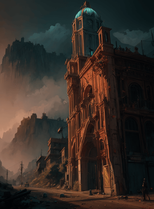 building, cityscape, mountains