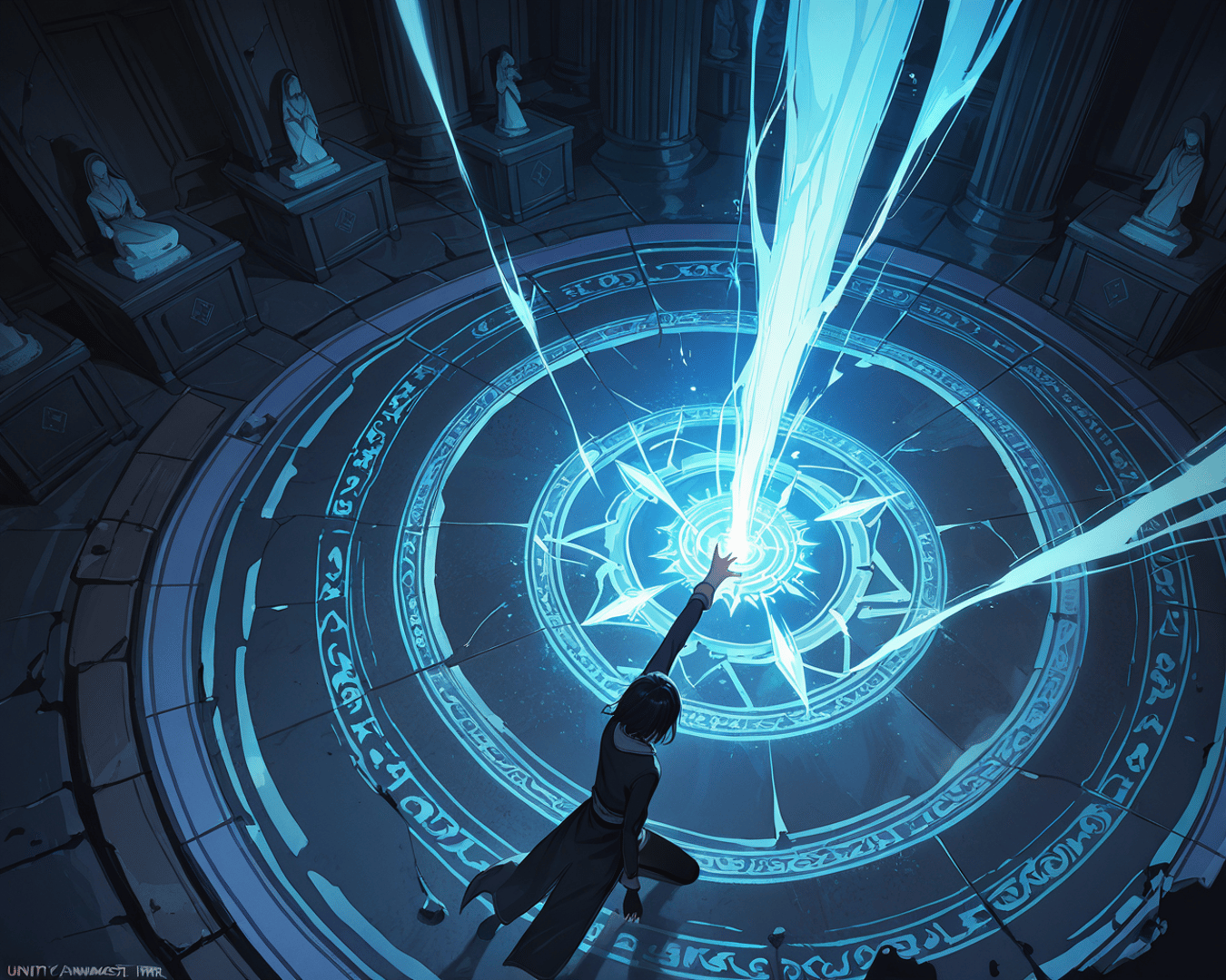 AI generated wallpaper featuring mage, runes, circle
