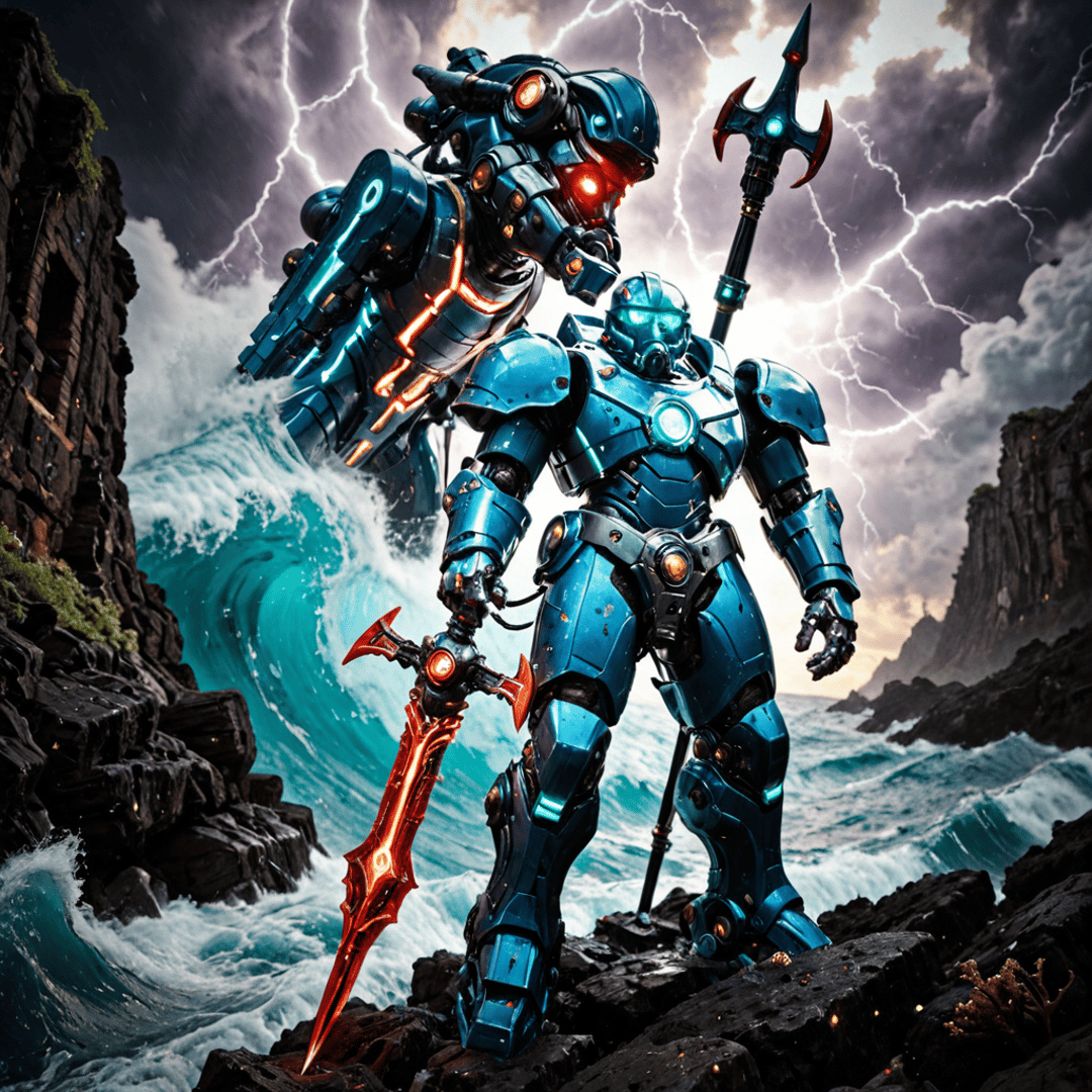 AI generated wallpaper featuring robots, mechs, armor