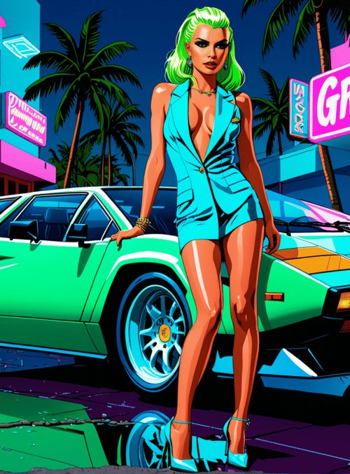 woman, car, city