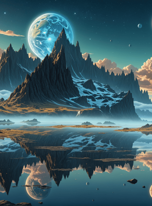 mountains, planets, lake
