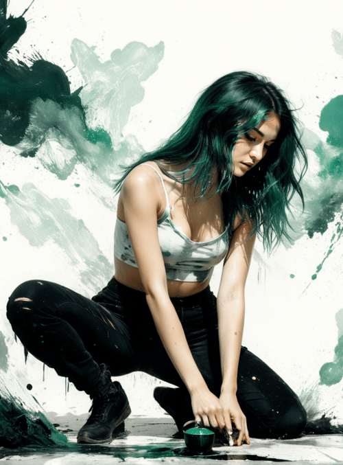 woman, paint, ink, art, girl