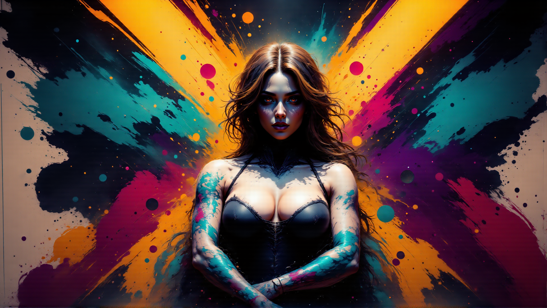 AI generated wallpaper featuring woman, paint, art, body, color