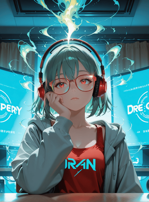 girl, headphones, monitor, can, glasses, computer, room, anime, digital, desk