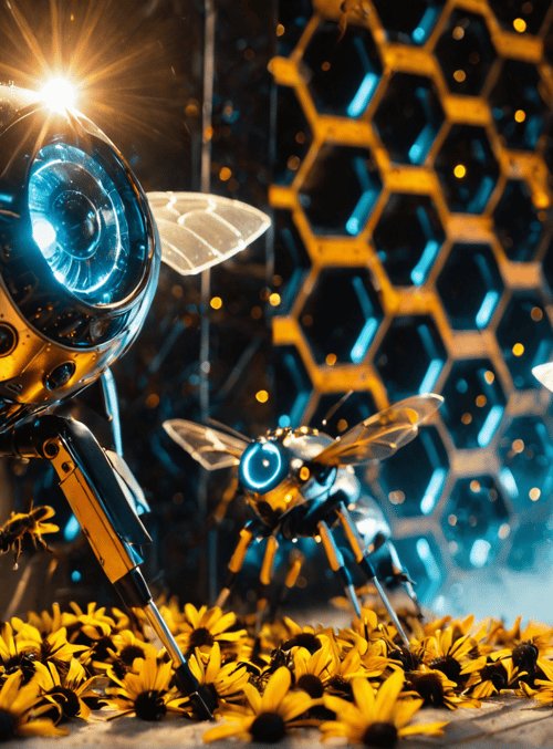 robot, bee, flower, machine, insect