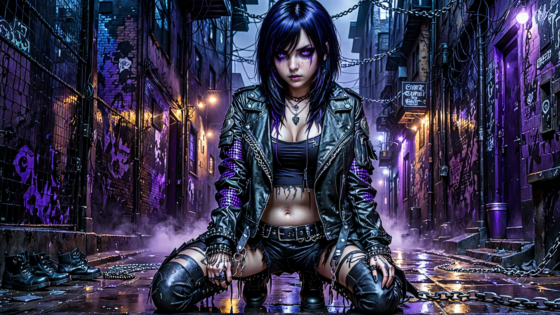 AI generated wallpaper featuring woman, punk, street
