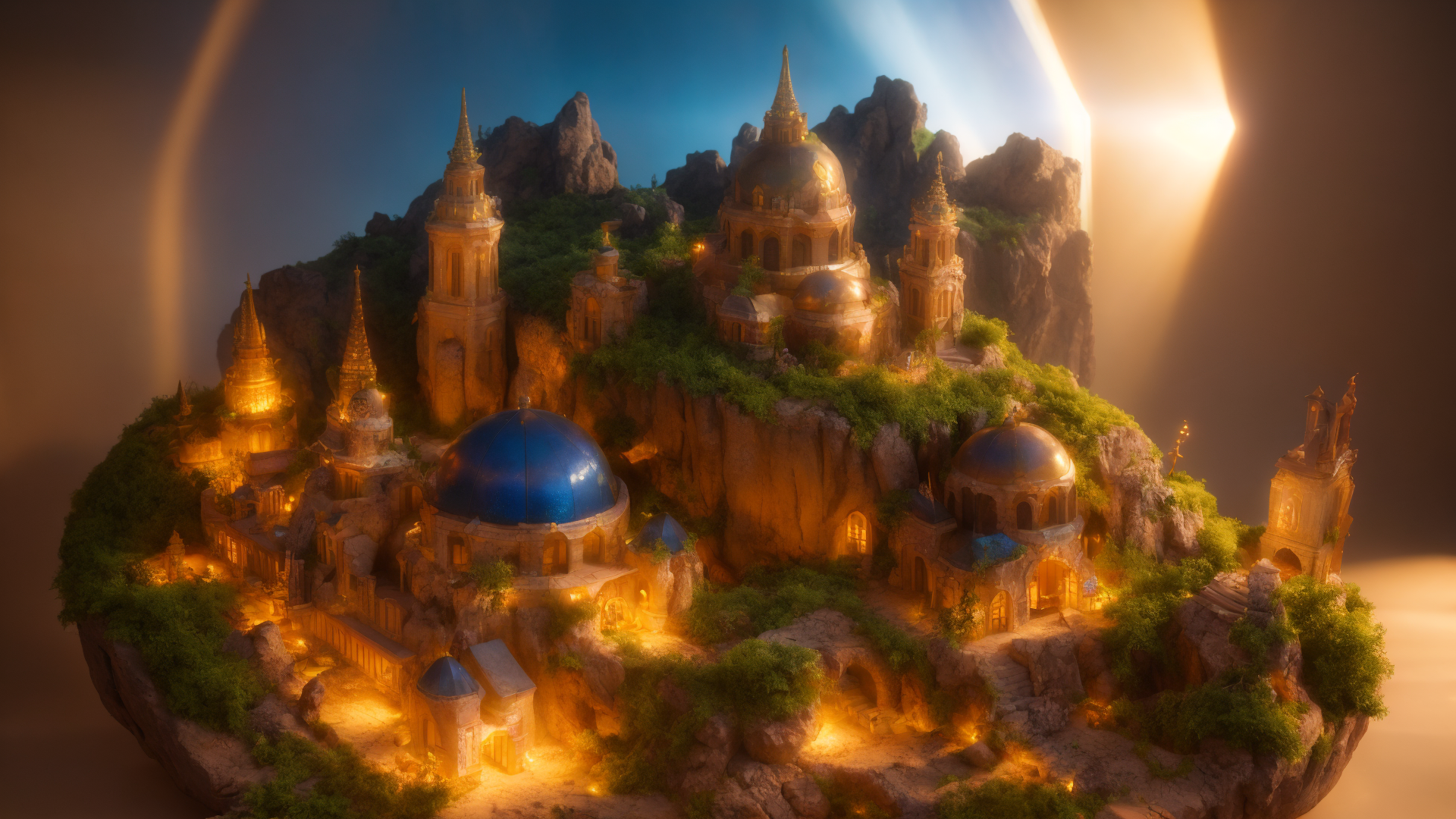 AI generated wallpaper featuring castle, city, mountain