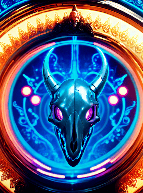 skull, neon, circular