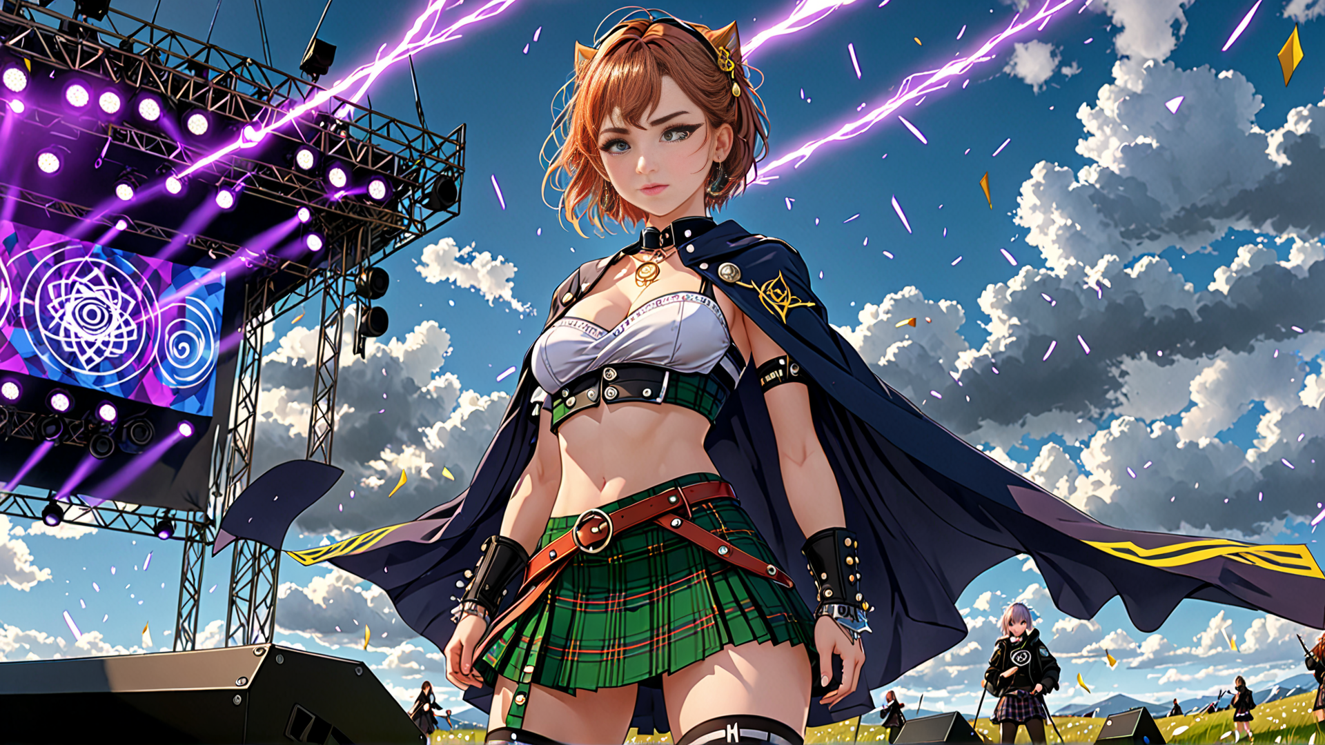AI generated wallpaper featuring woman, stage, kilt