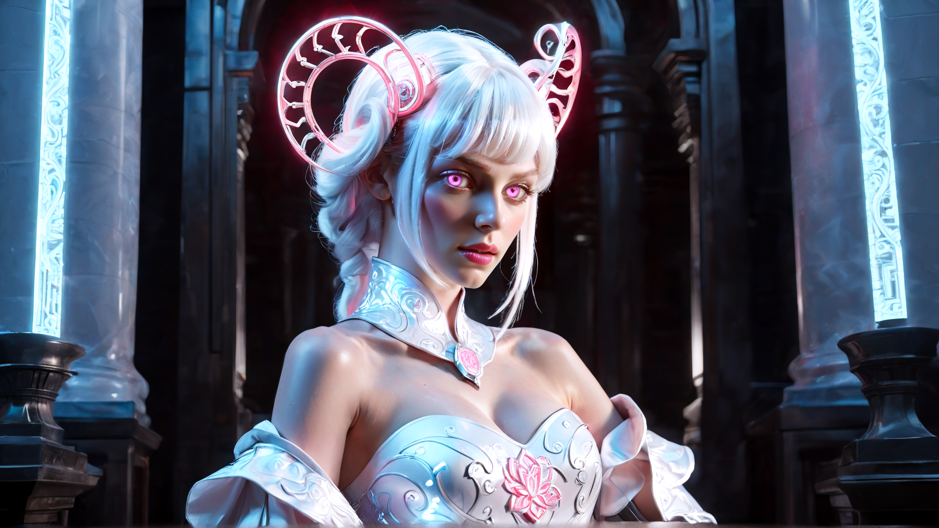 AI generated wallpaper featuring woman, angel, fairy, goddess, princess, mermaid, neon, cyberpunk, anime, chinese