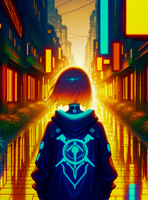 girl, alley, neon