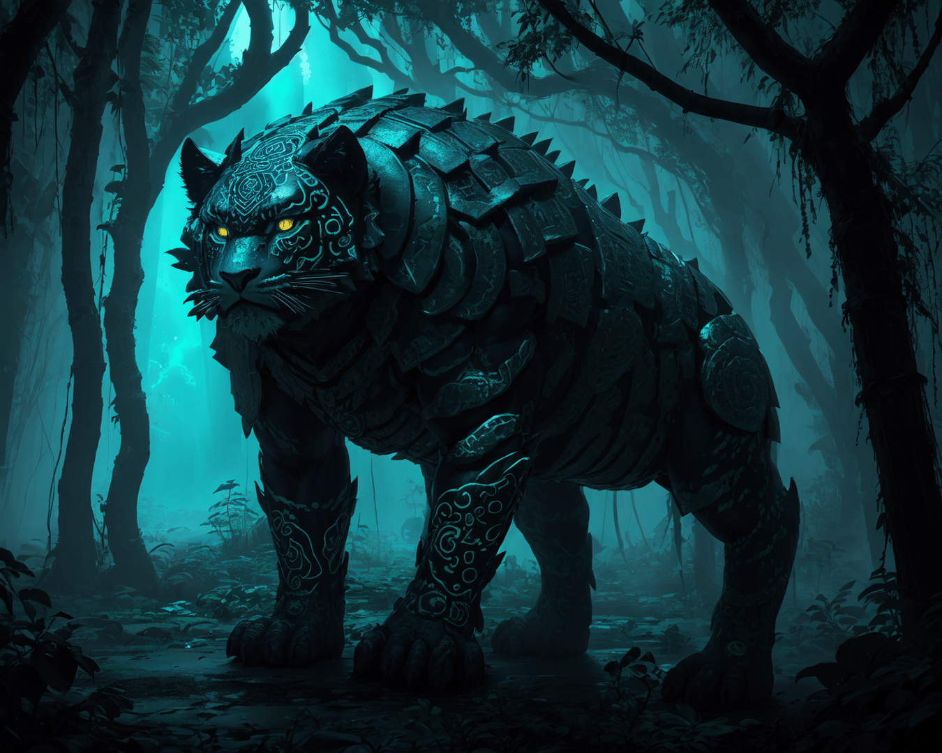 AI generated wallpaper featuring mechanical panther, tiger, creature