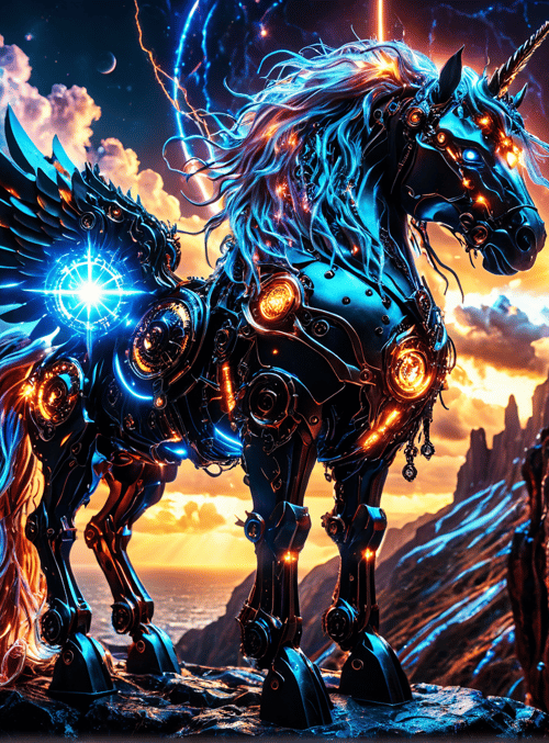 mechanical unicorn, flying horse