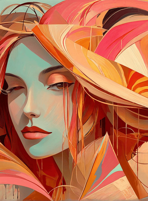 woman, hair, abstract, art, painting