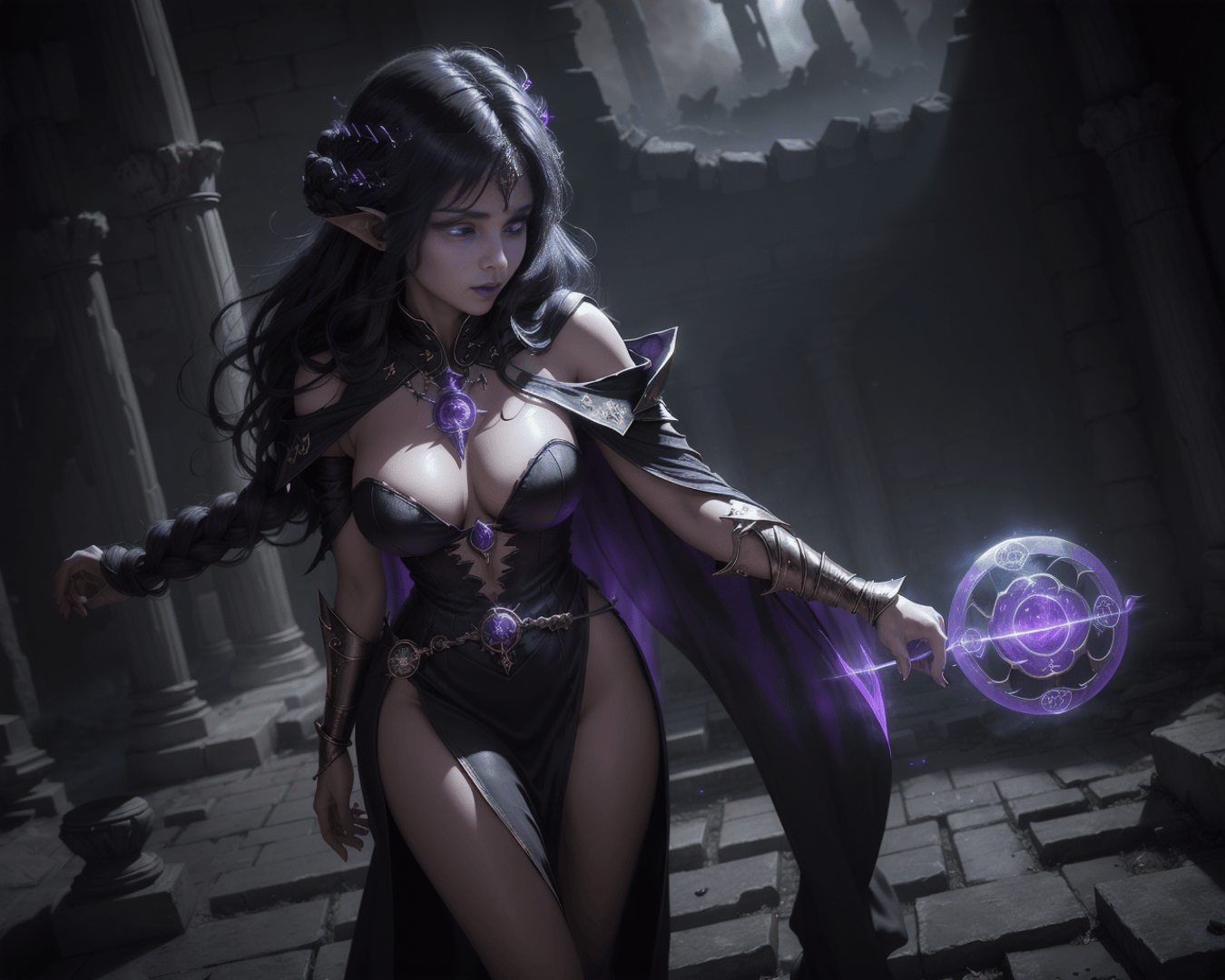 AI generated wallpaper featuring elf, mage, woman