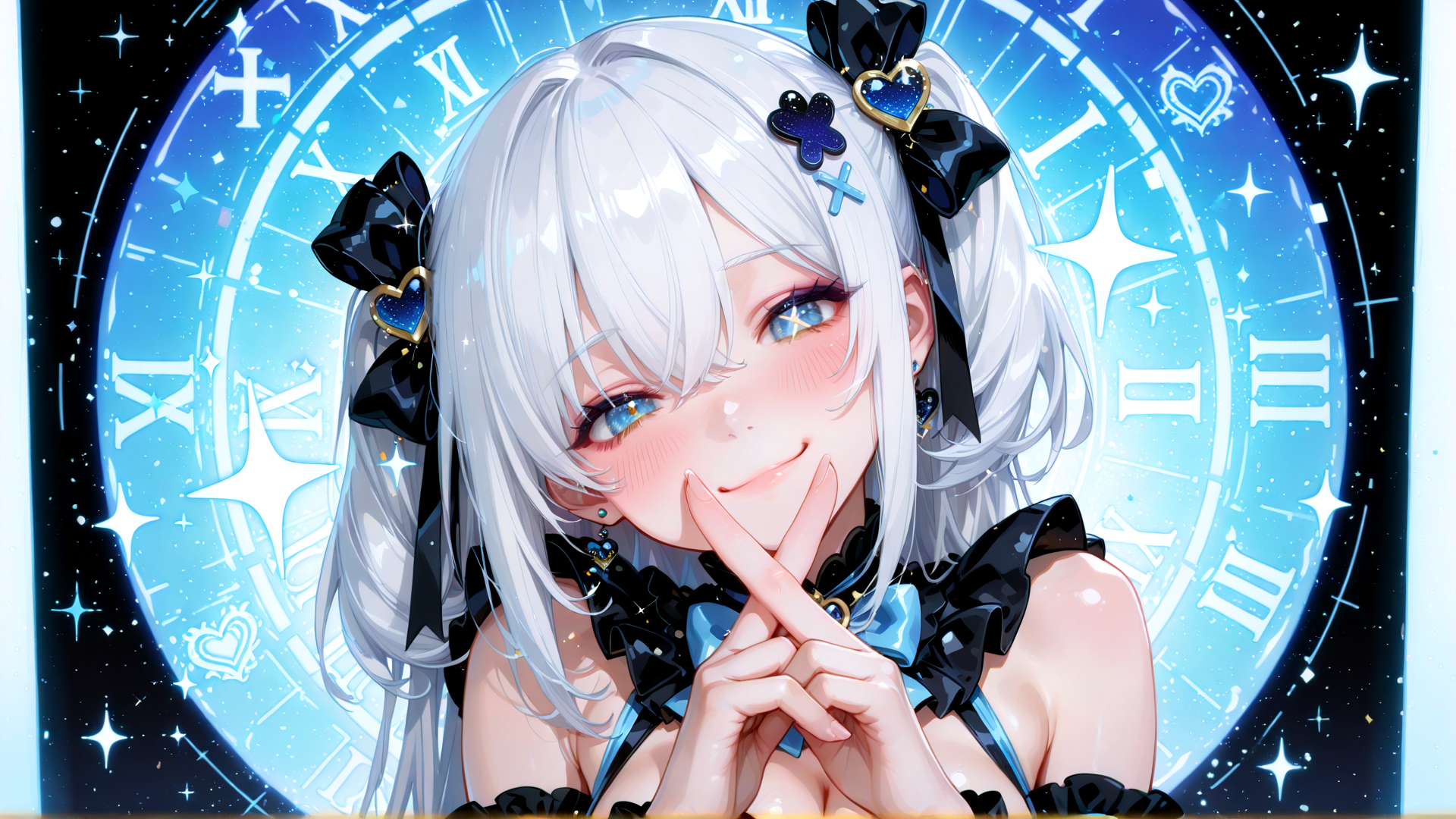 AI generated wallpaper featuring anime girl, clock, stars