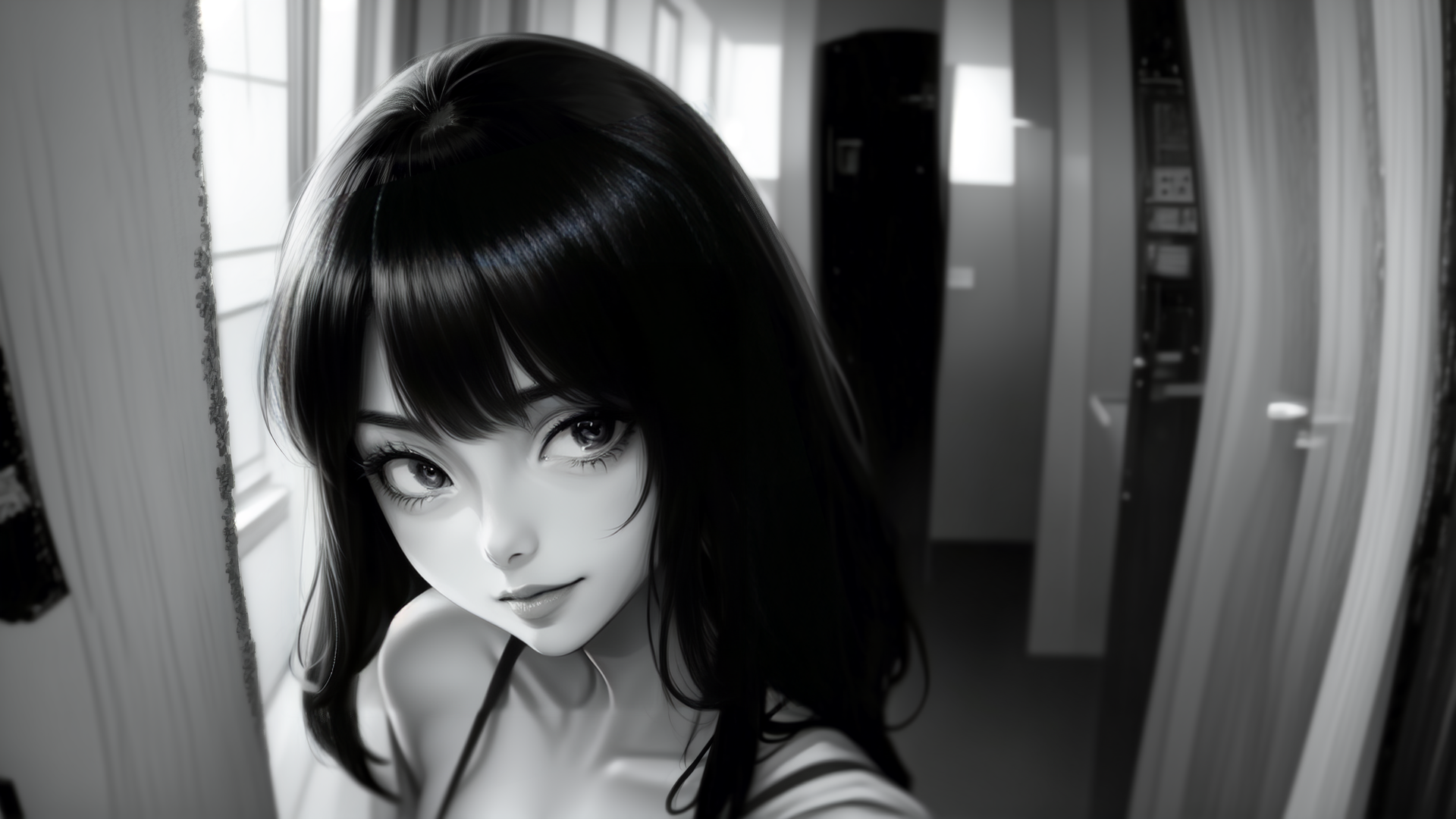 AI generated wallpaper featuring woman, hair, dress