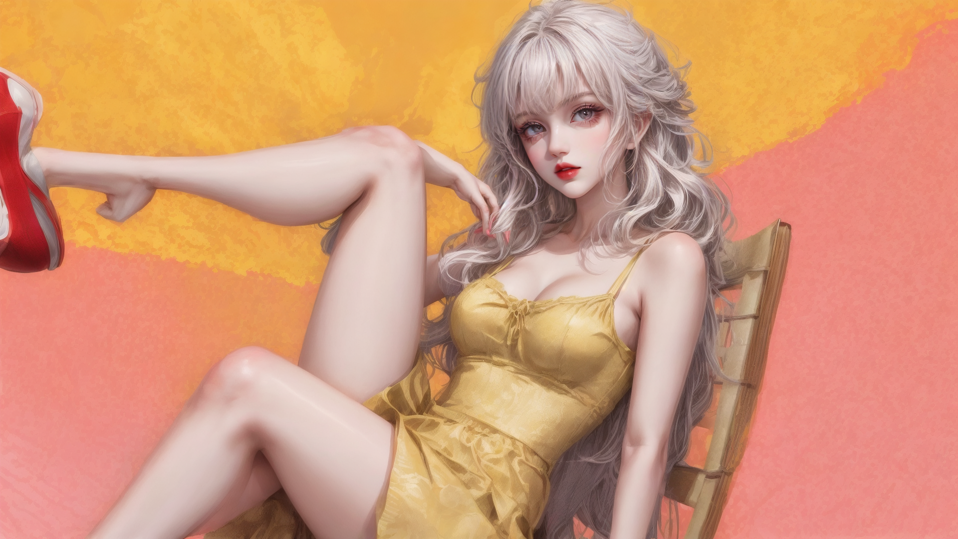 AI generated wallpaper featuring woman, chair, shoe
