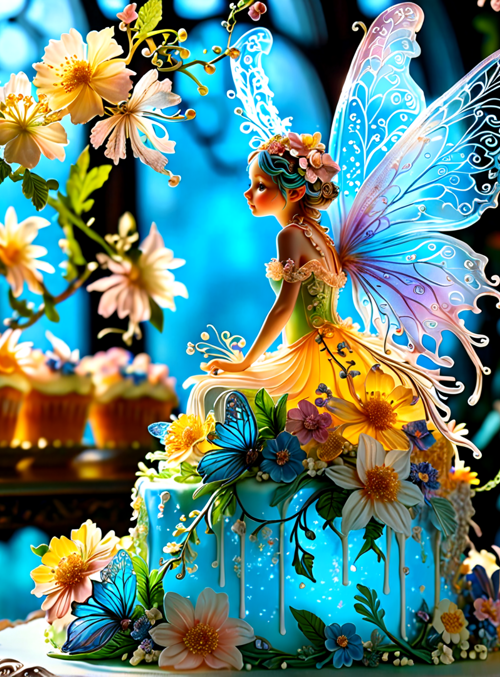 fairy, cupcake, flower, butterfly, cake, candle, window