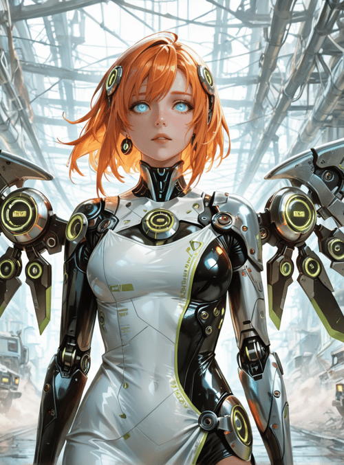 cyborg, woman, robot, arms, vehicle, pipes, wings, mechanism, destroyed, drones