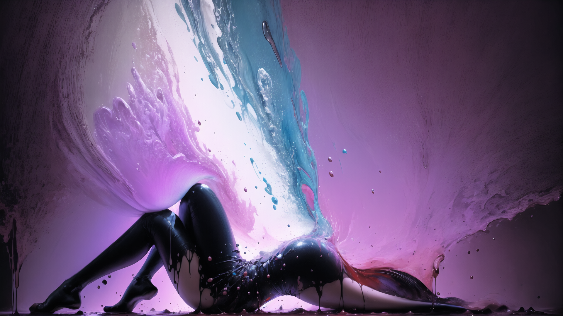 AI generated wallpaper featuring figure, liquid, paint