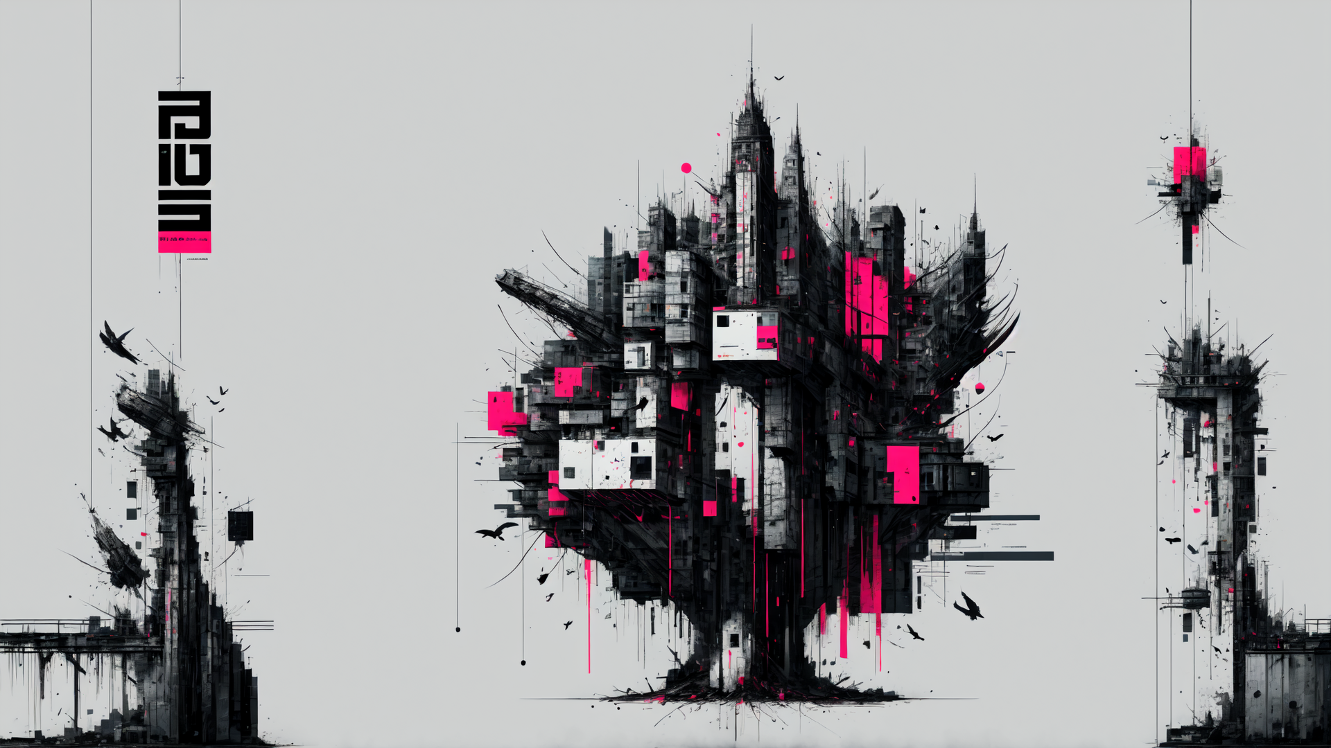 AI generated wallpaper featuring cityscape, skyscrapers, architecture, urban, structure, building, tower, abstract, design, graphic