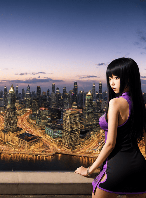 woman, cityscape, skyscrapers