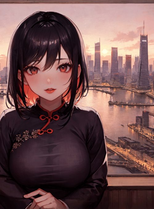 girl, cityscape, window
