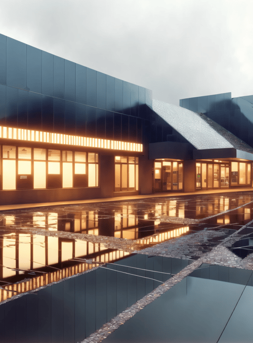 building, street, reflection, window, sky, light, architecture, water, urban, structure