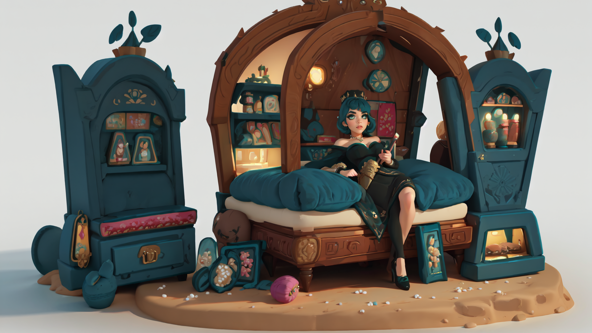 AI generated wallpaper featuring queen, bed, cabinet
