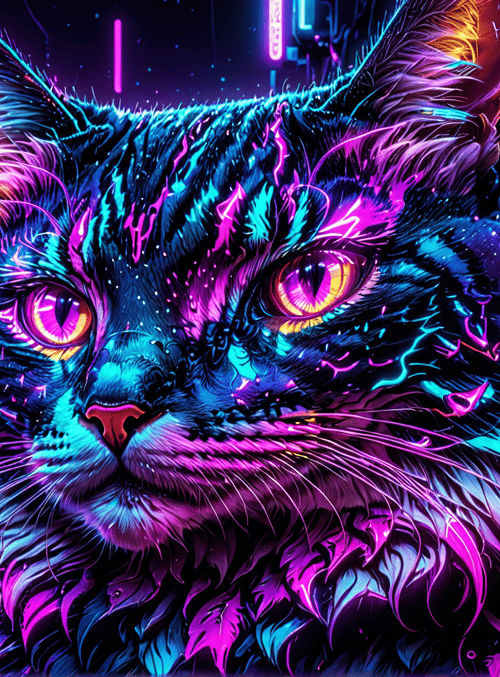 cat, neon, city