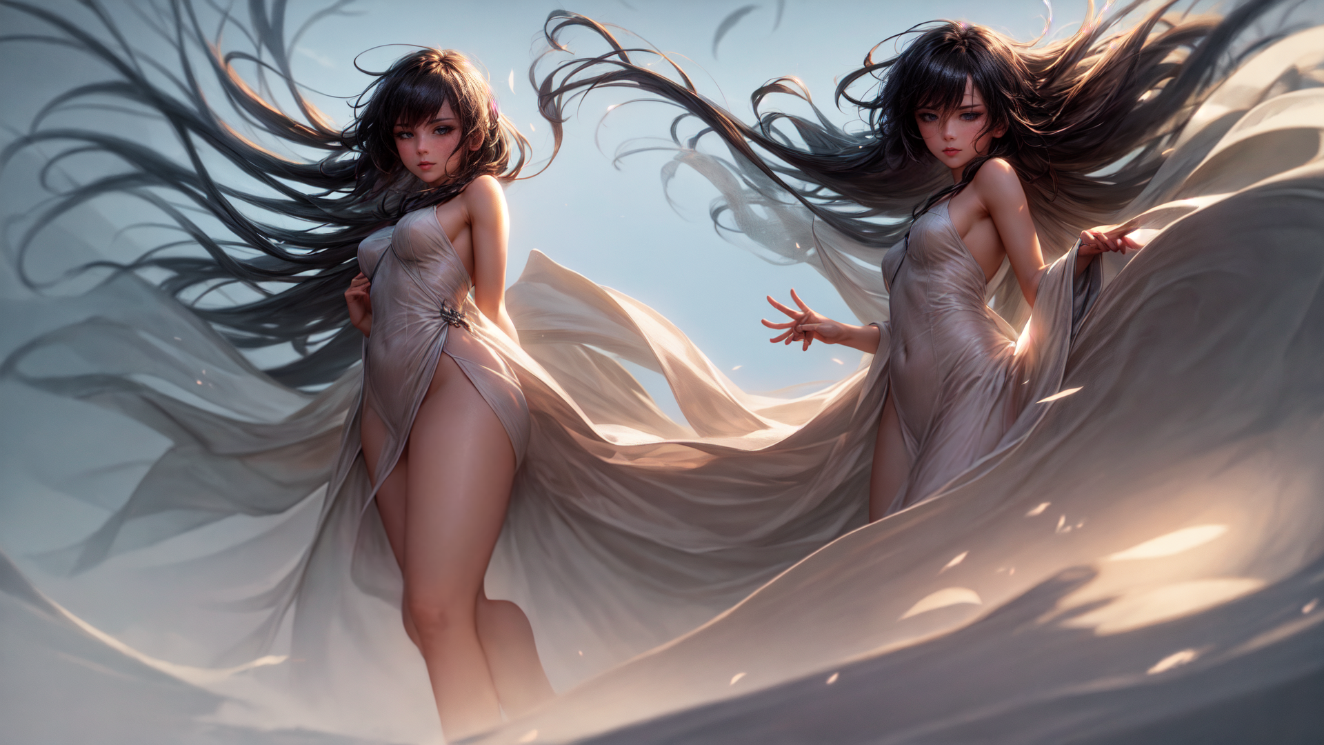 AI generated wallpaper featuring woman, figure, dress