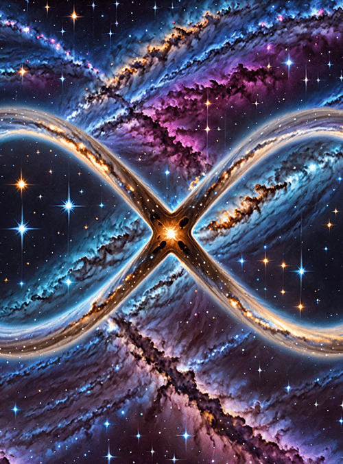 infinite symbol, galaxy, stars
