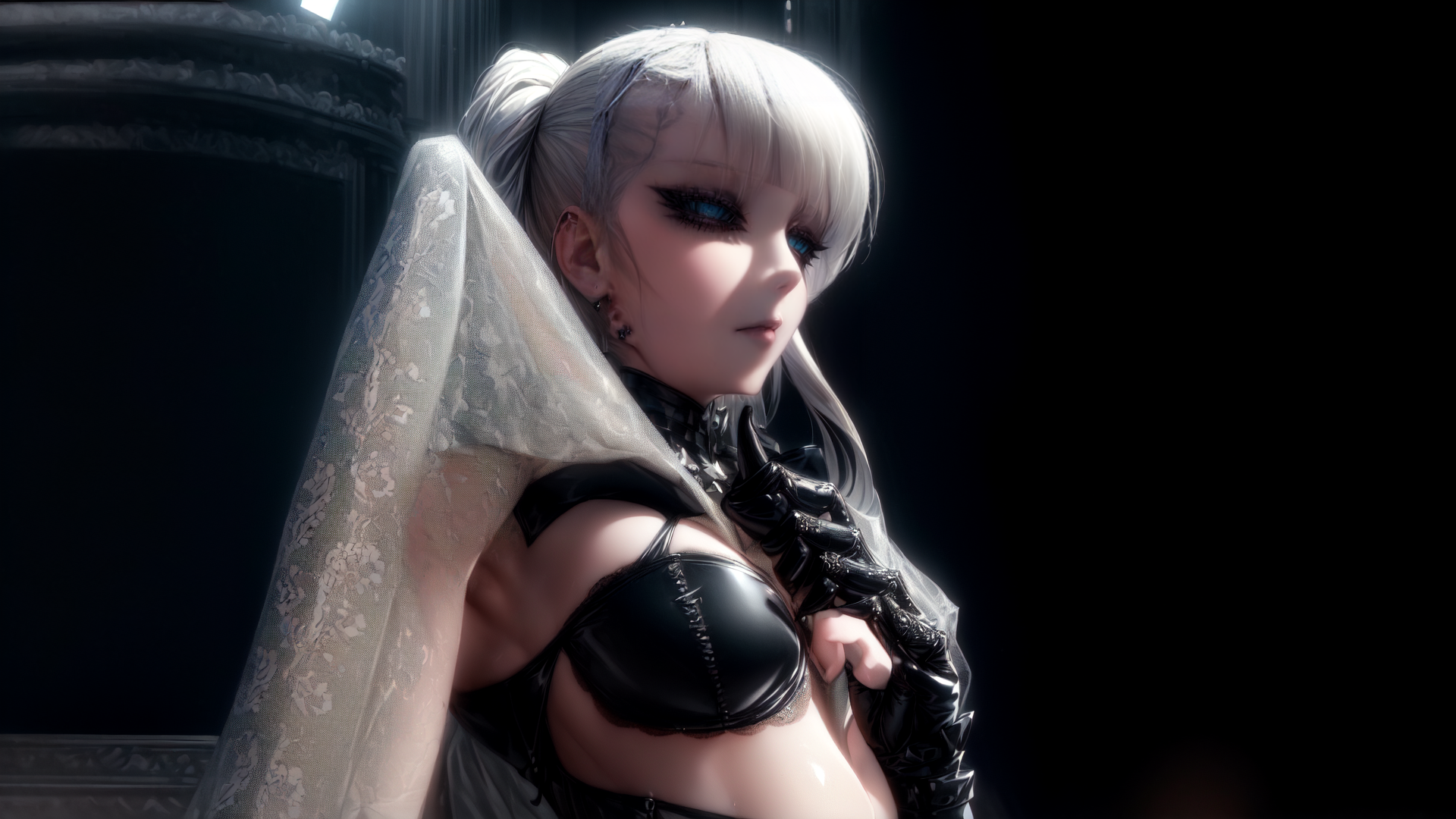 AI generated wallpaper featuring woman, veil, gloves