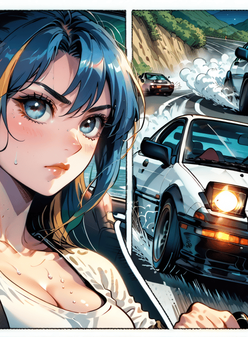 woman, car, nissan, road, drifting, racing, hair, sweat, suspension, license plate