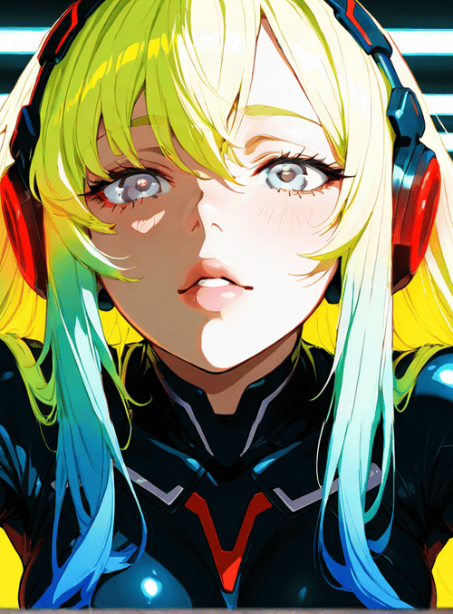 woman, cyberpunk, gamer, headphones, hair