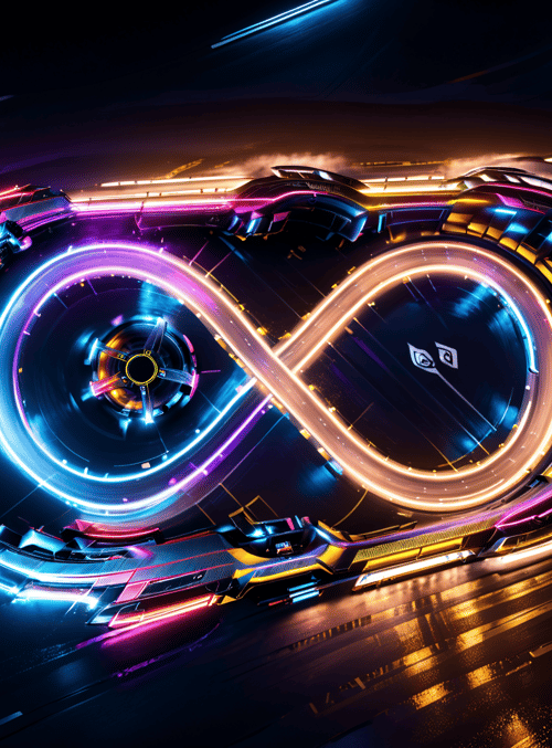 infinite symbol, neon car, futuristic vehicle