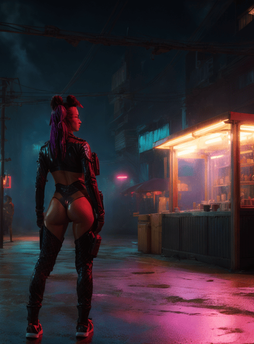 woman, street, neon