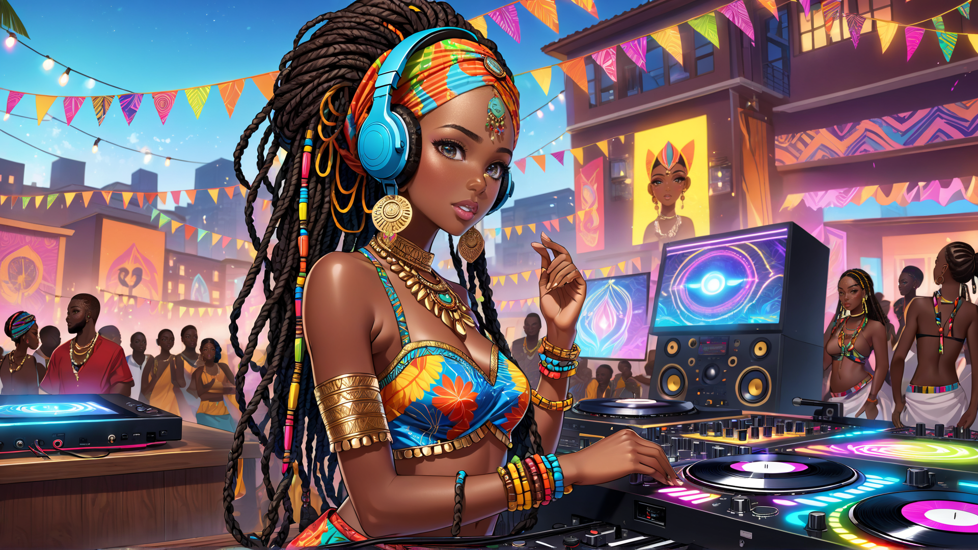 AI generated wallpaper featuring dj, woman, party