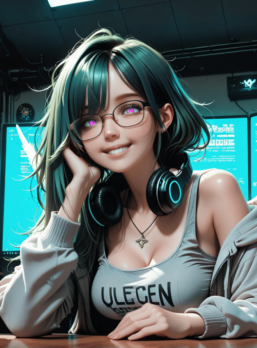 woman, gamer, angel wings, headphones, monitor