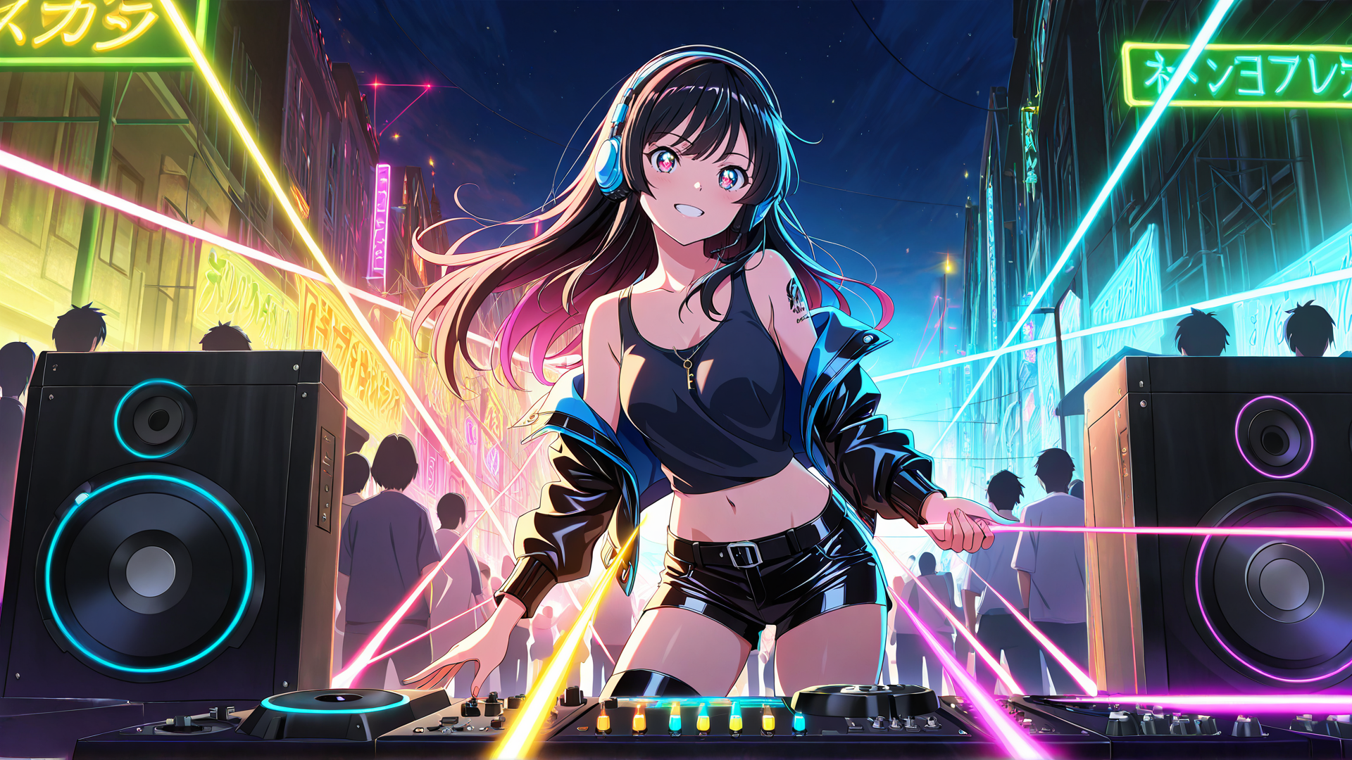 AI generated wallpaper featuring dj, girl, neon