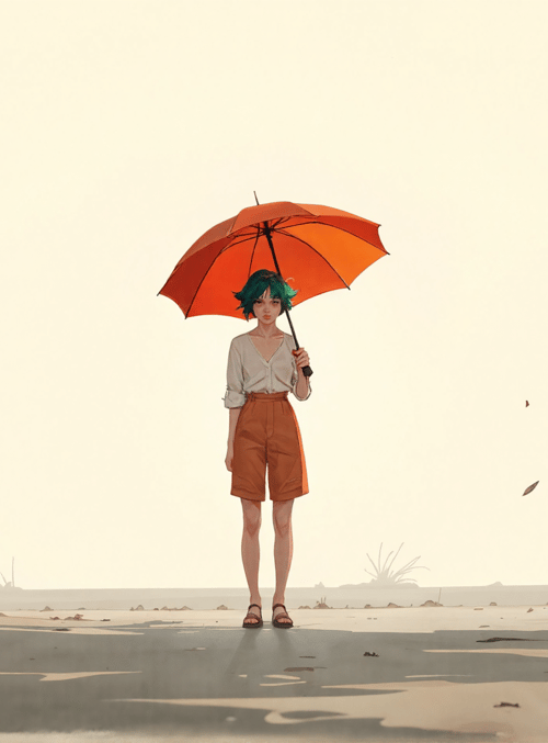 woman, umbrella, desert, tree, sand, bird