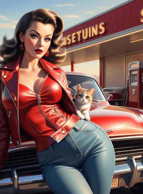 woman, cat, car