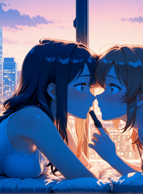 girls, bedroom, city