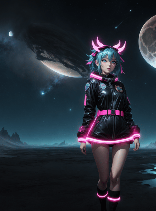 girl, astronaut, alien, space, planet, moon