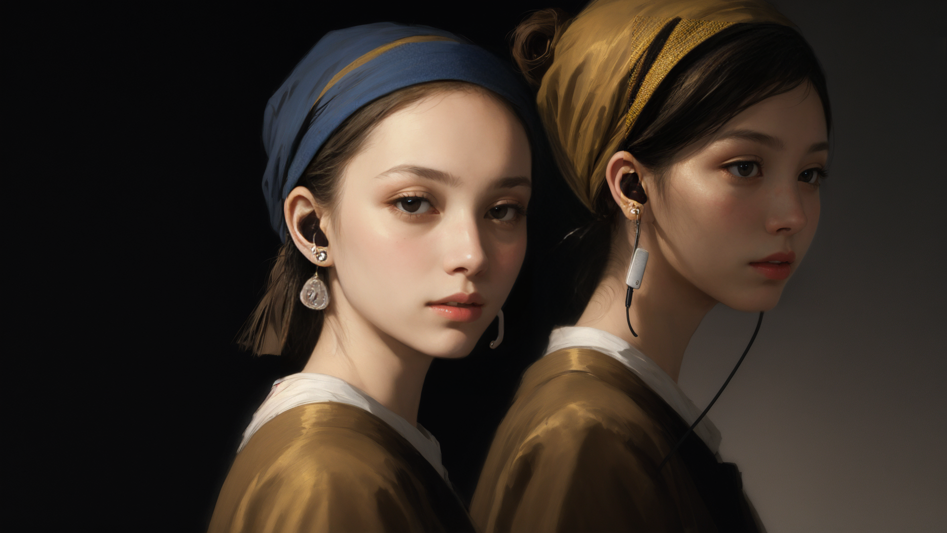 AI generated wallpaper featuring women, portrait, earphones