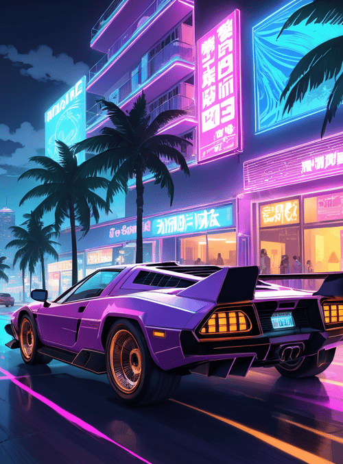 car, city, palm trees