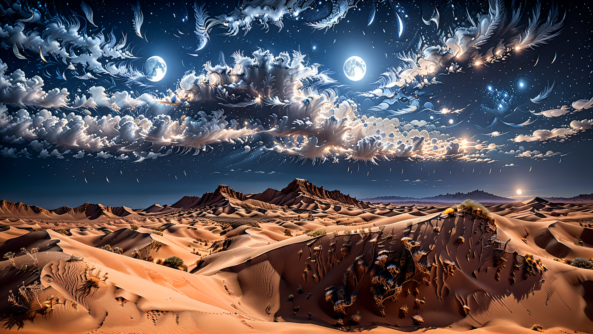AI generated wallpaper featuring desert, sky, moon