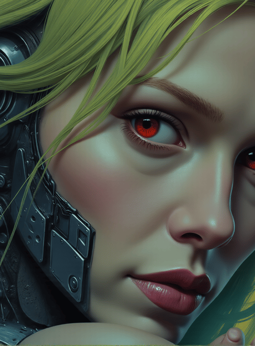 cyborg, woman, robotic, mechanical, hair