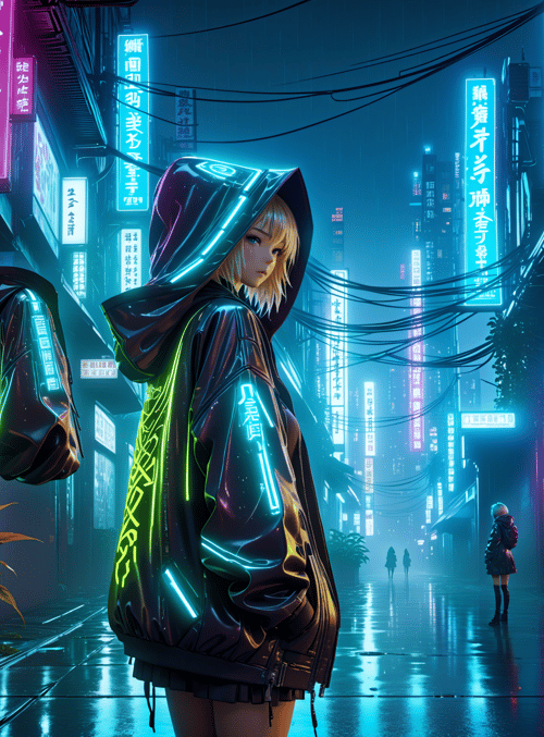 girl, neon, street